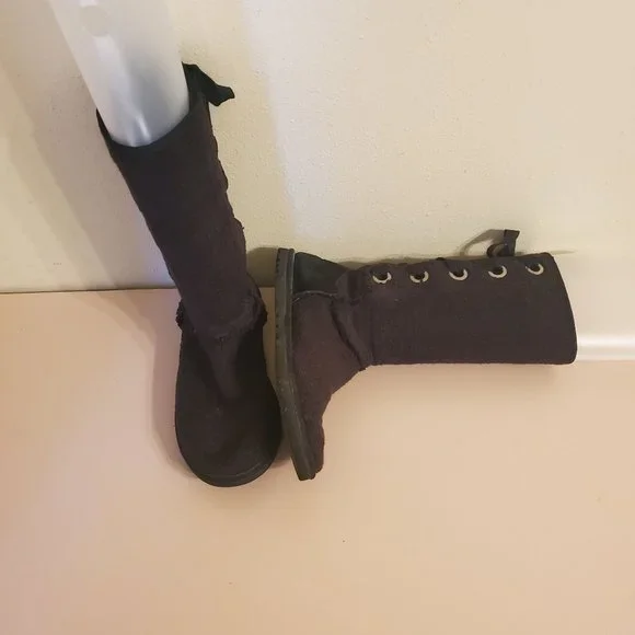 Ugg 8‎ Black Knit Winter Boots 1000693 Back Lace Up Sheepskin HEIRLOOM - Picture 9 of 9